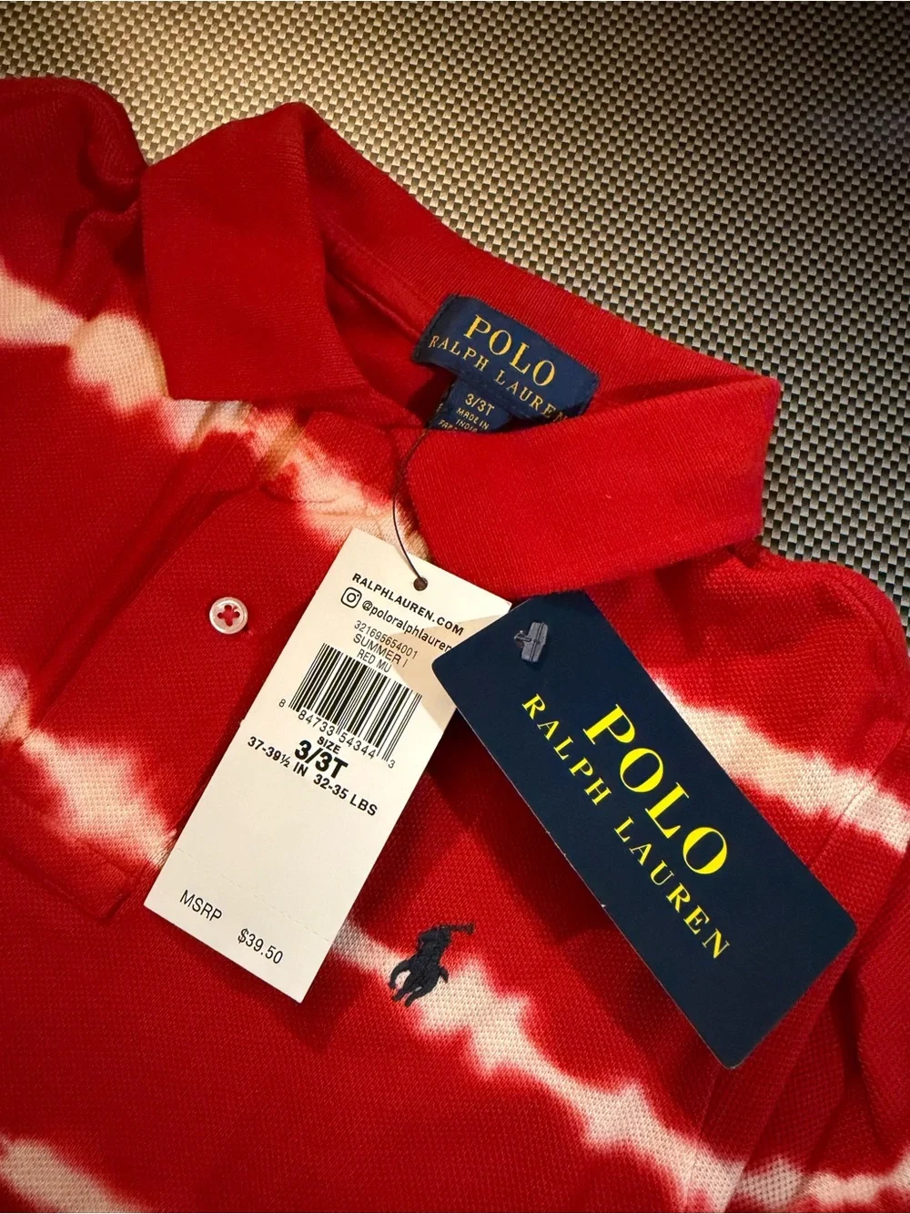 Ralph Lauren Red and White Tie-Dye Stripe Polo